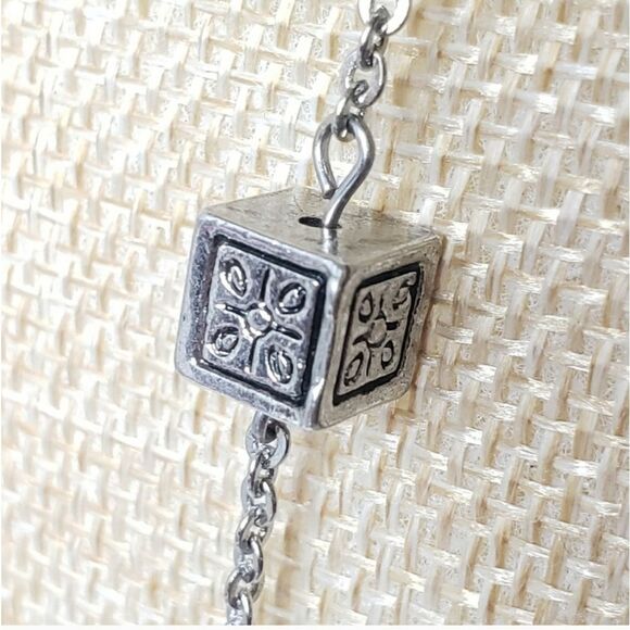 SILVER-TONE Cube Beaded Chain Necklace - Picture 3 of 6